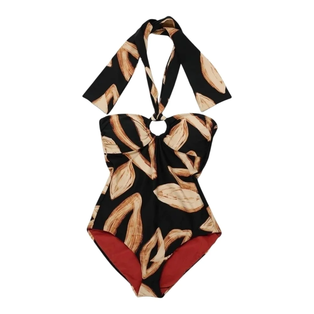 DKNY Black and Tan One Piece with Strappy Design, LARGE - Picture 4 of 7